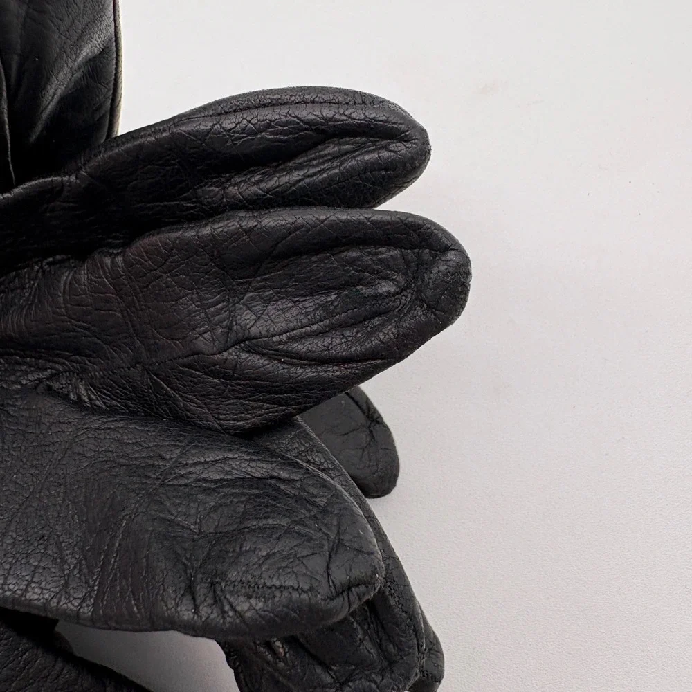 Vintage Gimbels Black Leather Opera Length Gloves Made in Italy Size 7 Blue Line